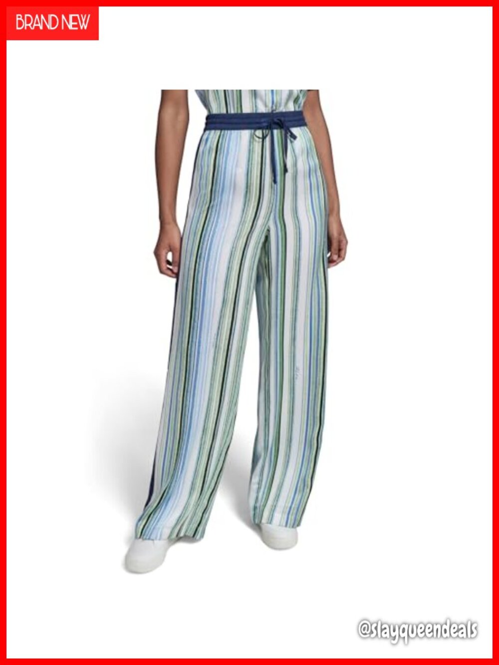 Flowy Striped Soft Pant Wide Leg Relaxed Fit Pull On Mid Rise